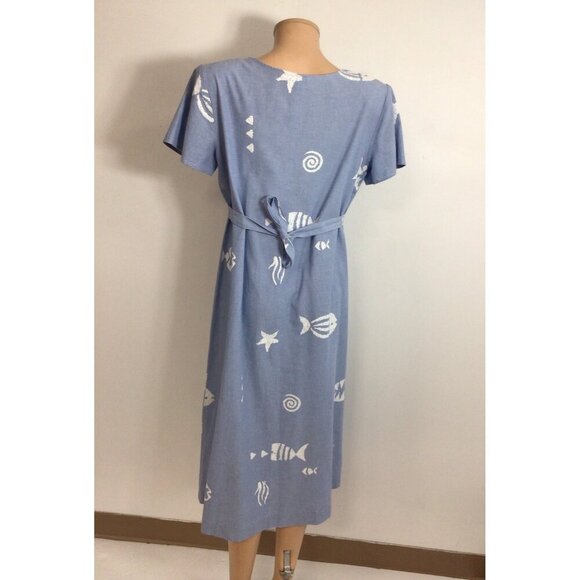 Connie Choi Blue Dress Nautical Beach Print Womens Medium - Picture 4 of 8